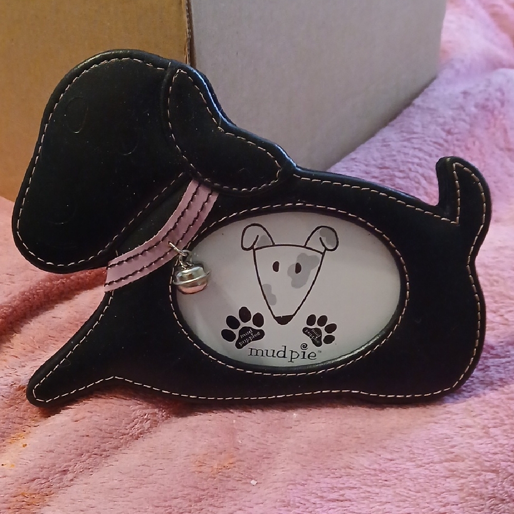 Mud Pie Black Dog-Shaped Photo Frame with Pink Collar and Bell